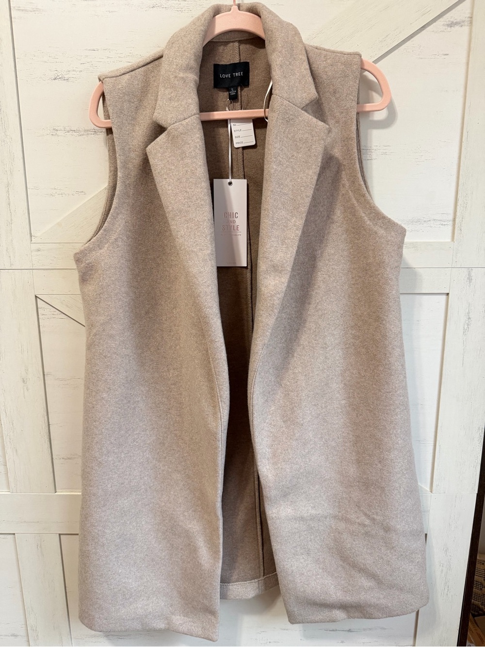 Love Tree Neutral Taupe Open-Front Sleeveless Vest
